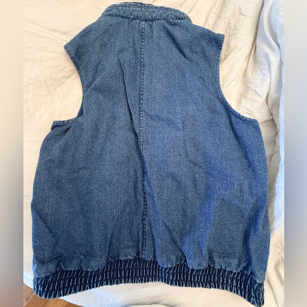 Izzi Women’s L Vintage 1980’s Retro Denim Vest Jacket Hide Hat Hoodie Lined - Picture 10 of 14